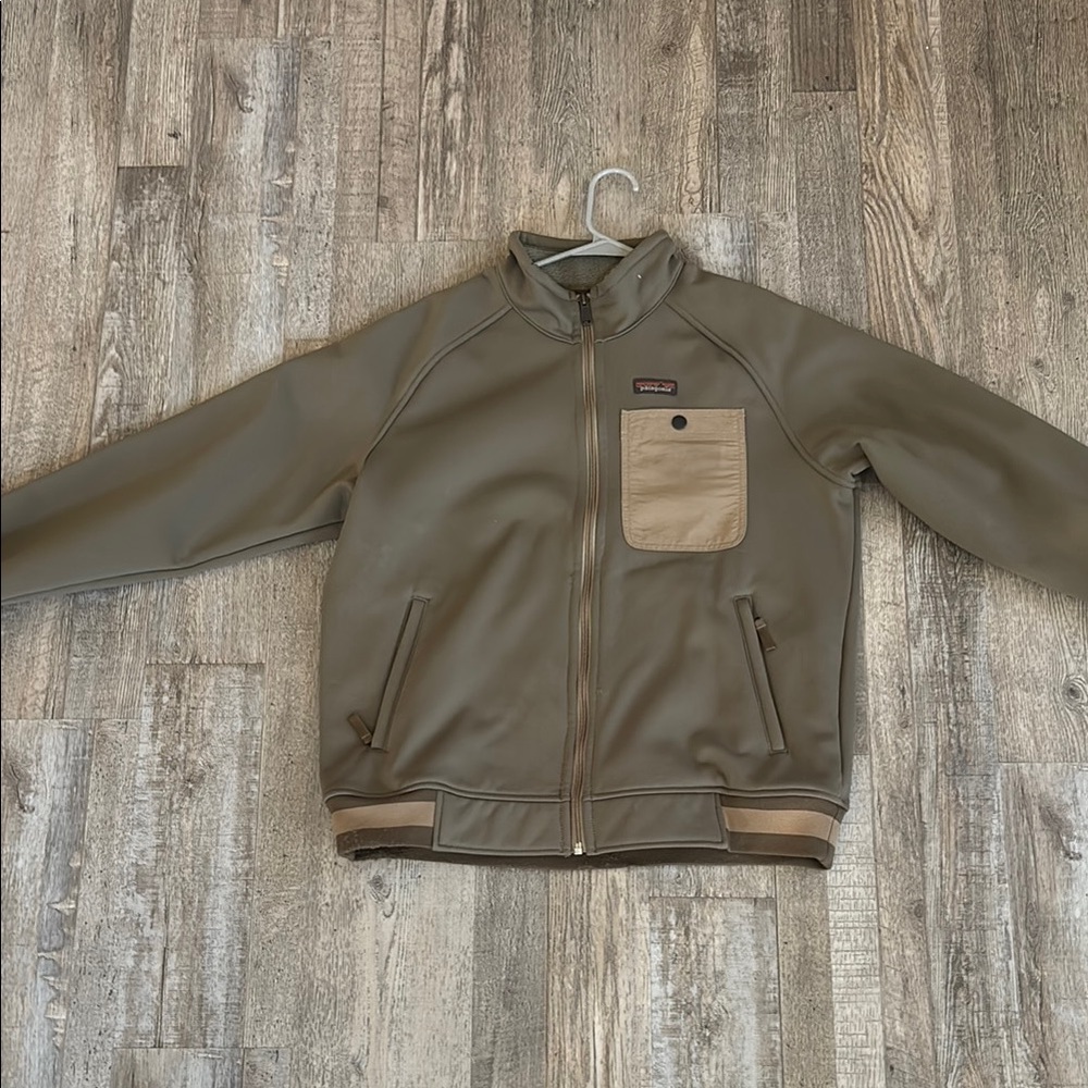 Patagonia Men's Brown Bomber Jacket with Tan Pocket